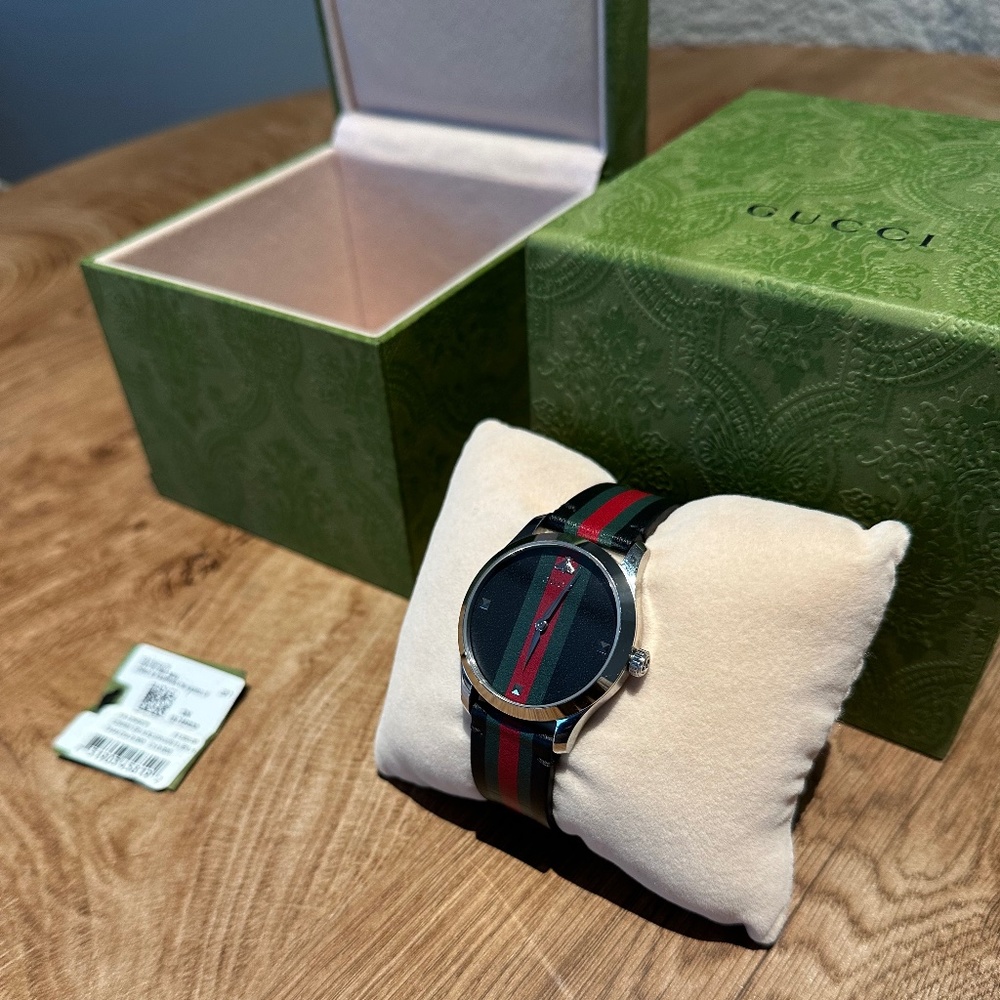 Stainless Steel Calfskin 38mm G-Timeless Stripe Web Quartz Watch Black